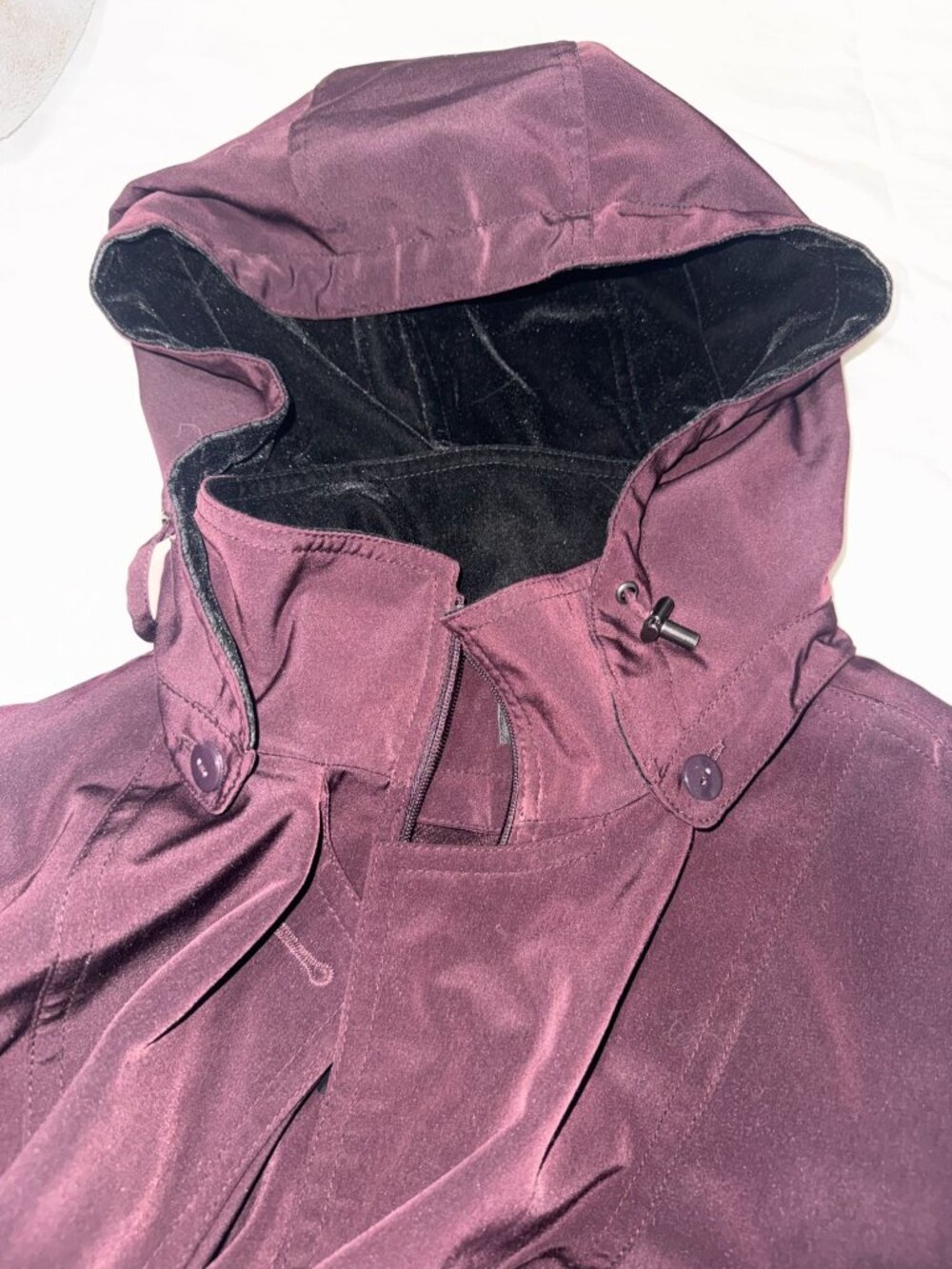 Gallery Woman Hooded Burgundy Coat 2X With Zipper & Button Closure Polyester Nyl - Picture 8 of 11